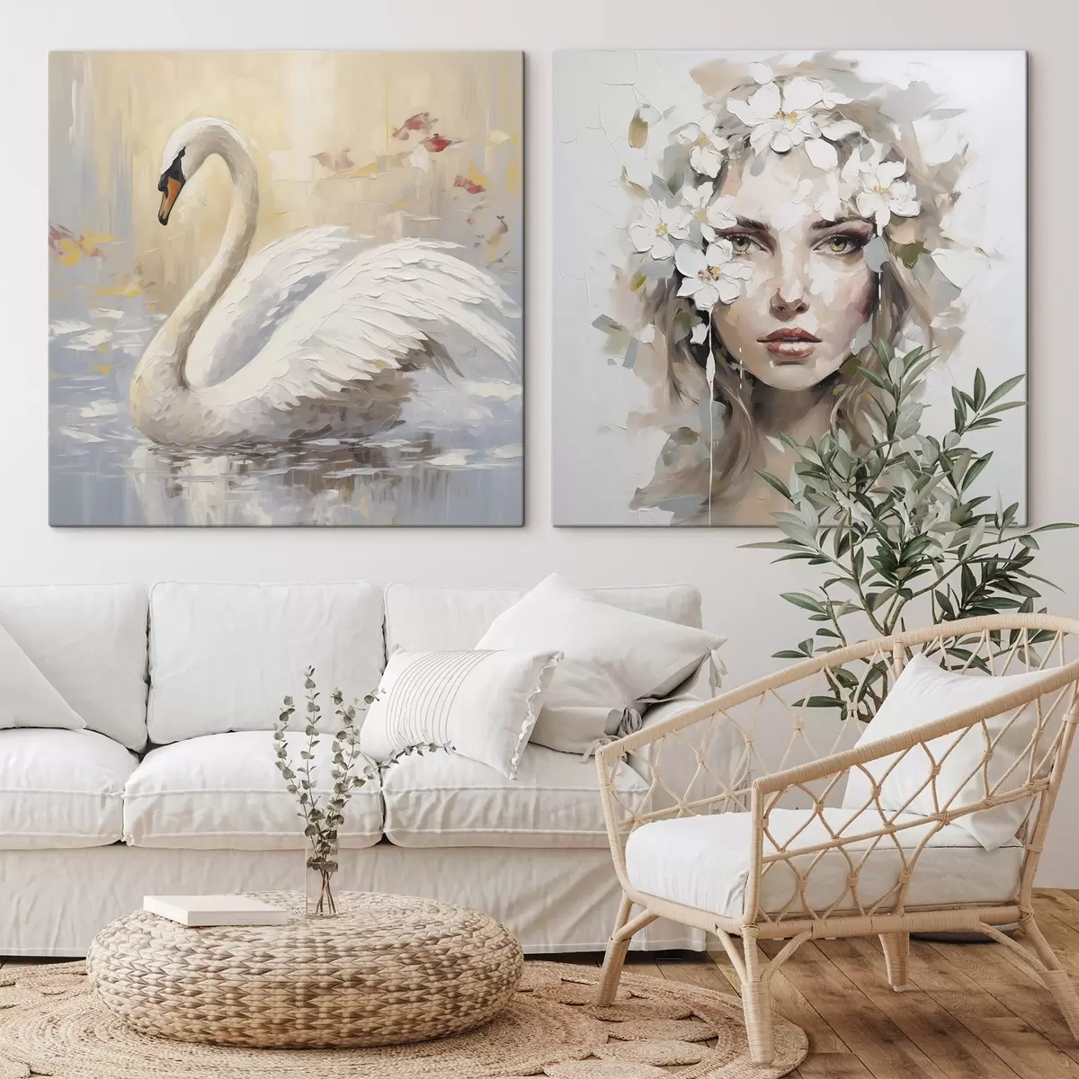 fotótapéta Hattyú és lányportré, festménymásolat m01030