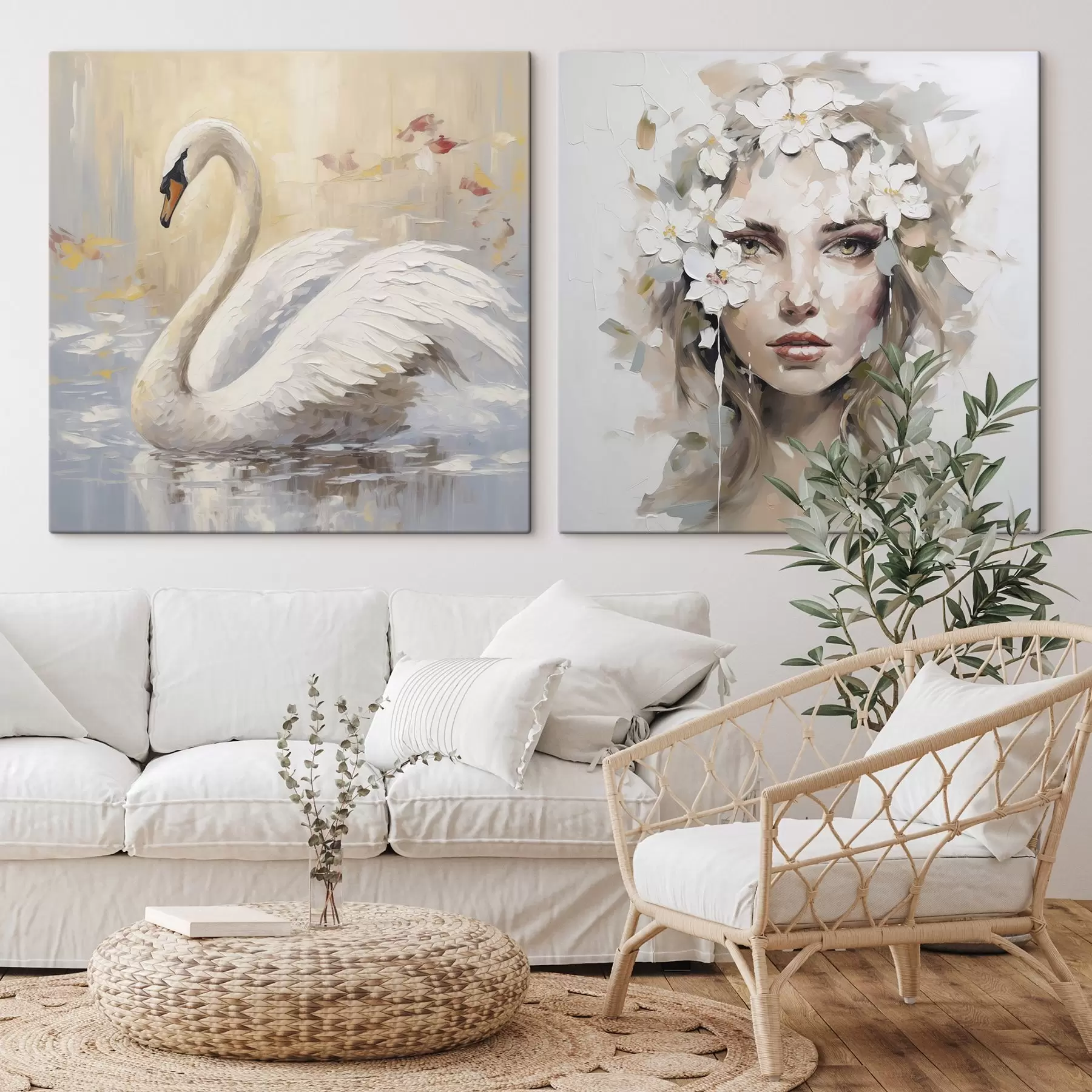 fotótapéta Hattyú és lányportré, festménymásolat m01030