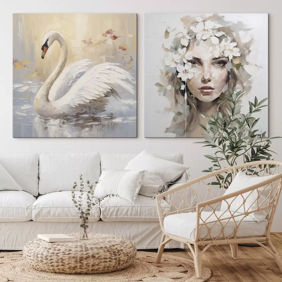 fotótapéta Hattyú és lányportré, festménymásolat m01030