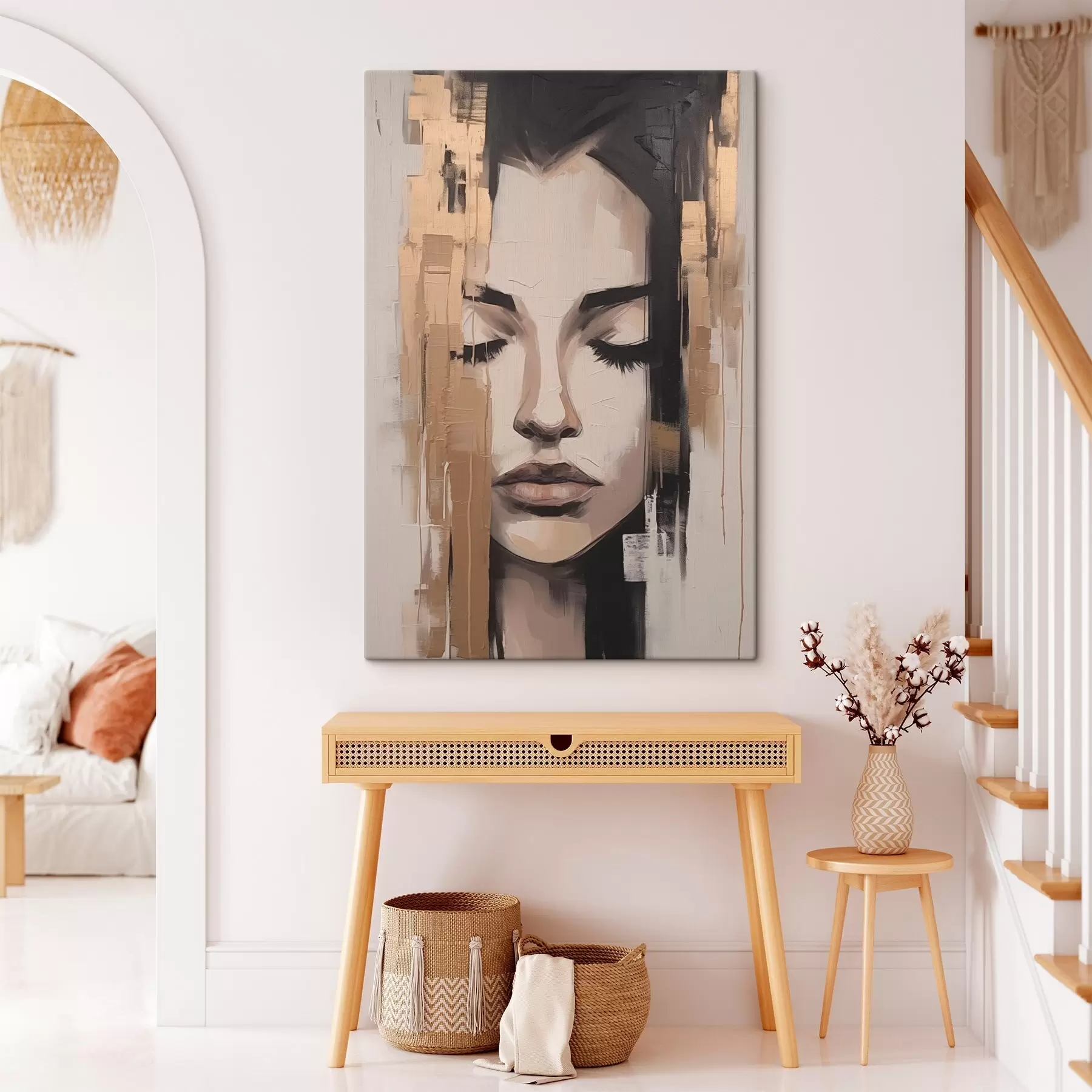 fotótapéta Nő portréja. Absztrakt ecsetvonások s46733