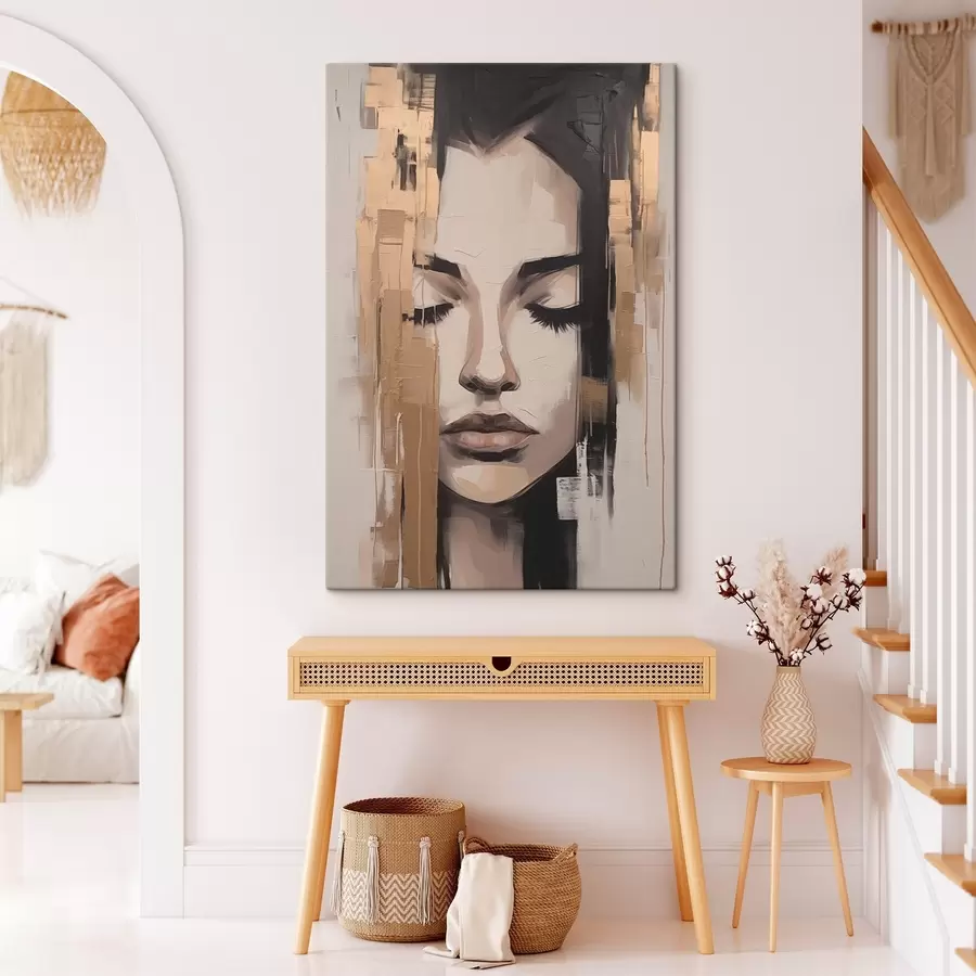 fotótapéta Nő portréja. Absztrakt ecsetvonások s46733