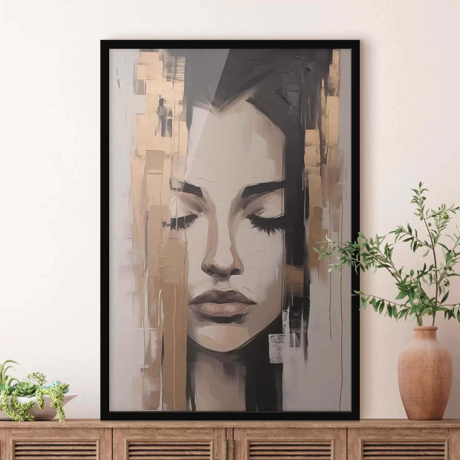 fotószőnyeg Nő portréja. Absztrakt ecsetvonások f46733