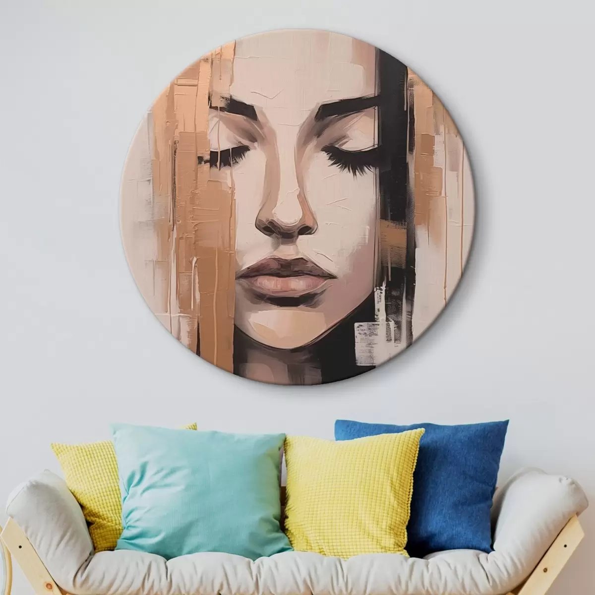 Kerek festmények Nő portréja. Absztrakt ecsetvonások r46733