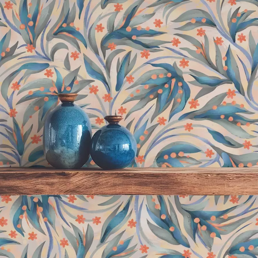 fotószőnyeg Absztrakt kék lombozat korallvirágokkal a00852