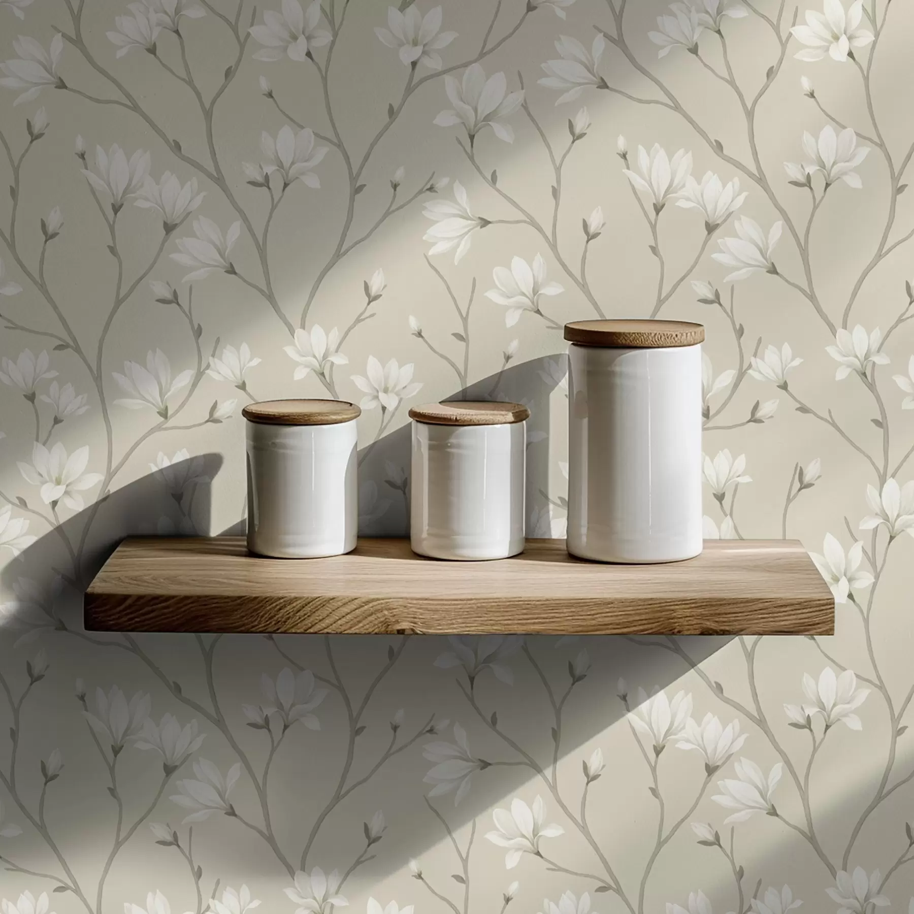 fotószőnyeg Könnyű magnóliák vékony bézs ágakon a00890