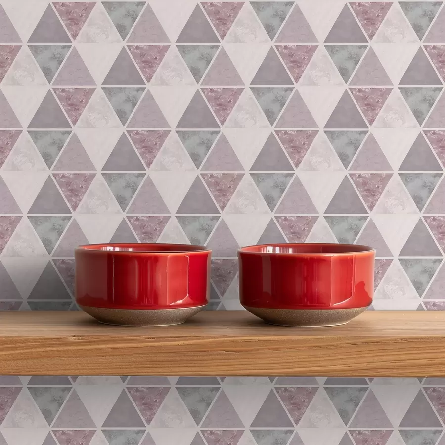 fotószőnyeg Puha háromszögek szürke-rózsaszín és púderes árnyalatokban a00918