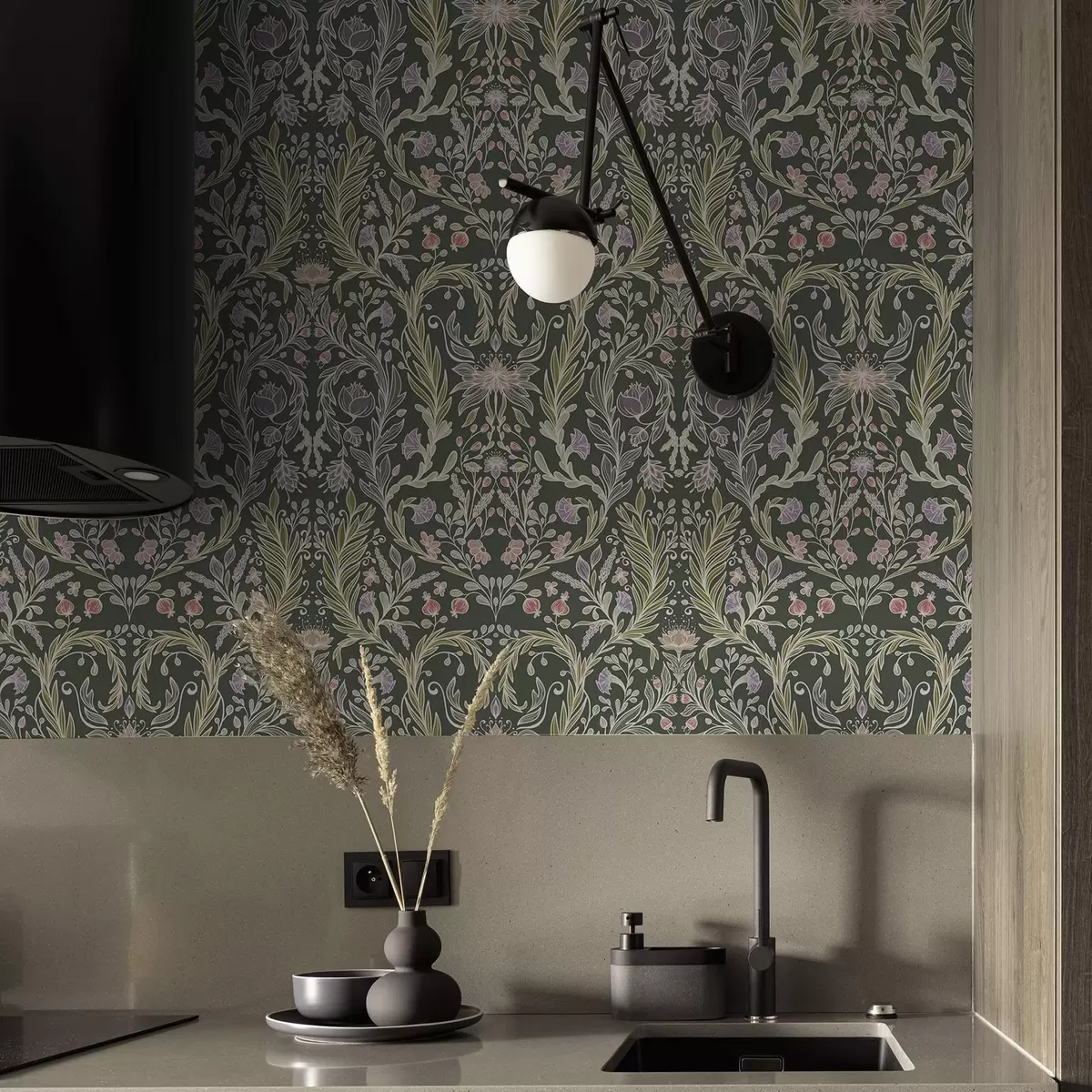 Háttérkép Szimmetrikus virágdísz sötétzöld háttérrel a00928