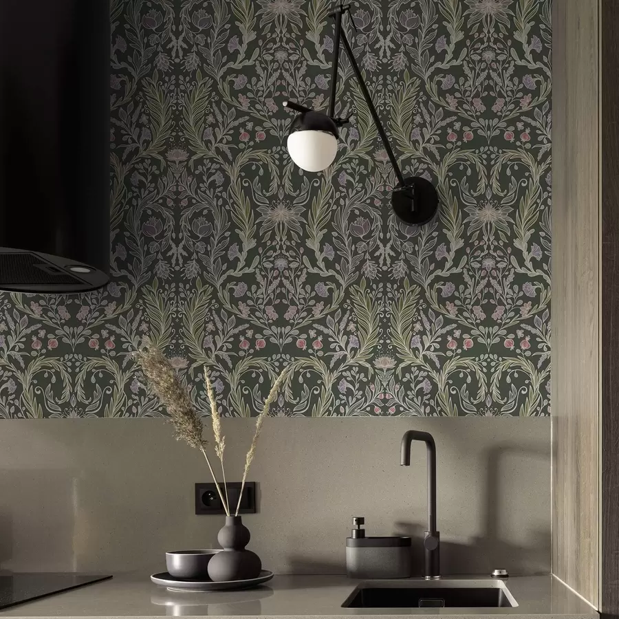 fotószőnyeg Szimmetrikus virágdísz sötétzöld háttérrel a00928