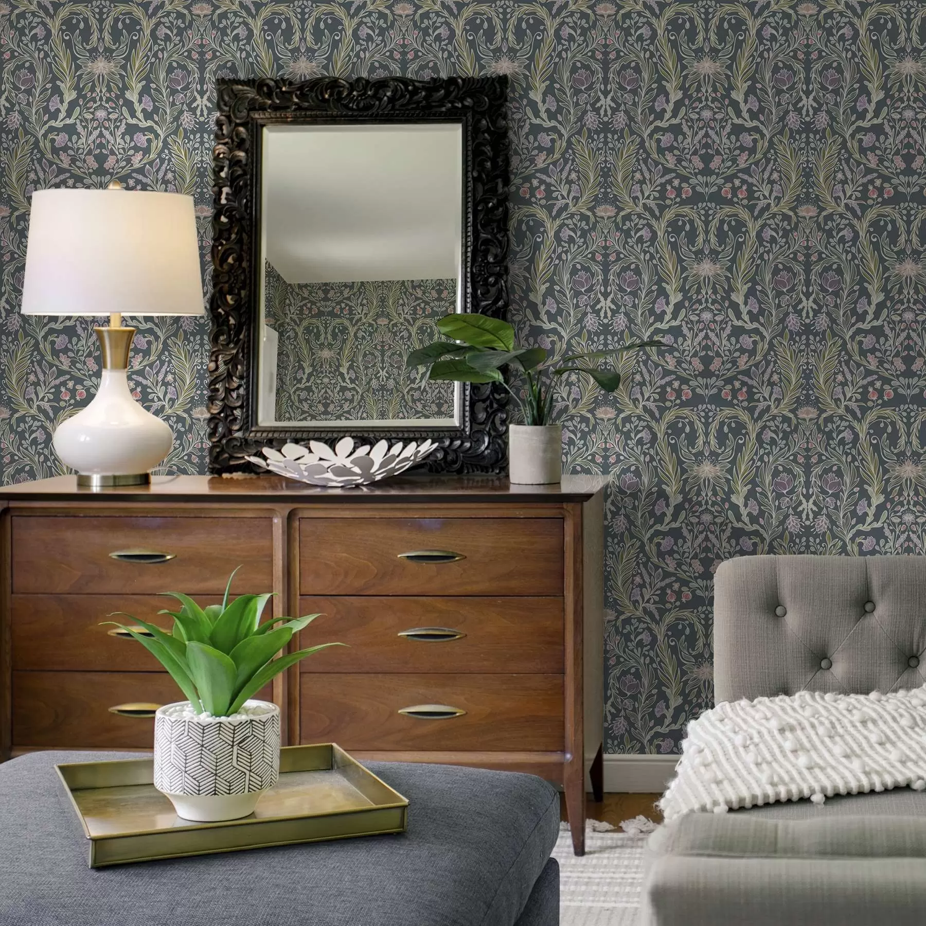 fotószőnyeg Ugyanaz a díszítés hűvös szürkéskék háttérrel a00928v1