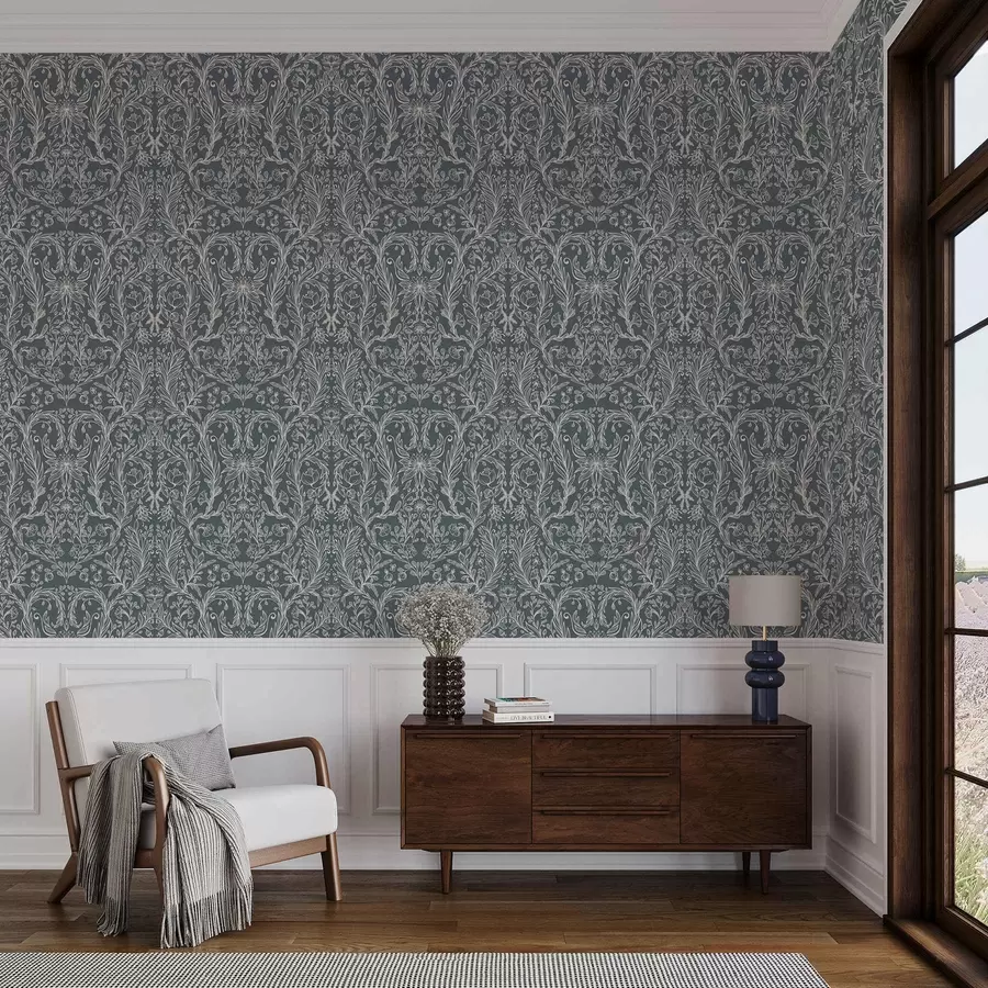 fotószőnyeg Lineáris virágdíszítés kékes-szürke háttérrel a00929v1