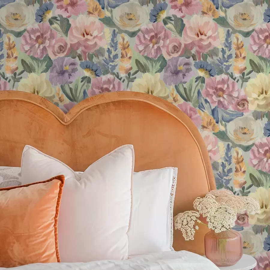 fotószőnyeg Pasztell színű, elmosódott ecsetvonásokkal festett virágok, lágy színpaletta a00954