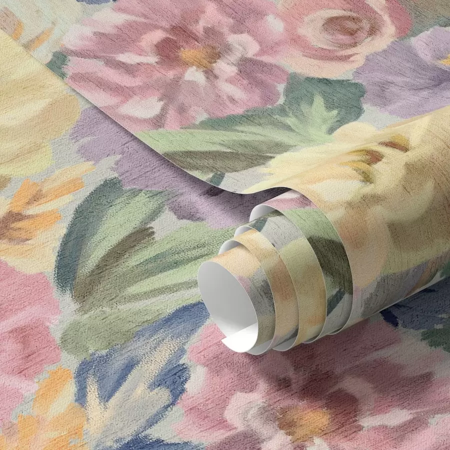 fotószőnyeg Pasztell színű, elmosódott ecsetvonásokkal festett virágok, lágy színpaletta a00954