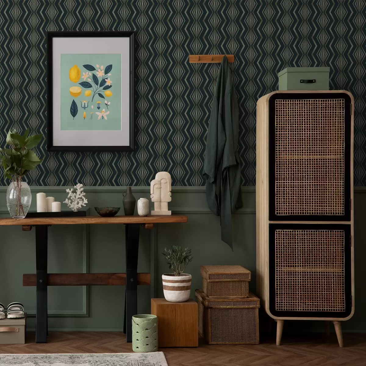 Háttérkép Sötétzöld gyémánt geometrikus mintázat a00973v1