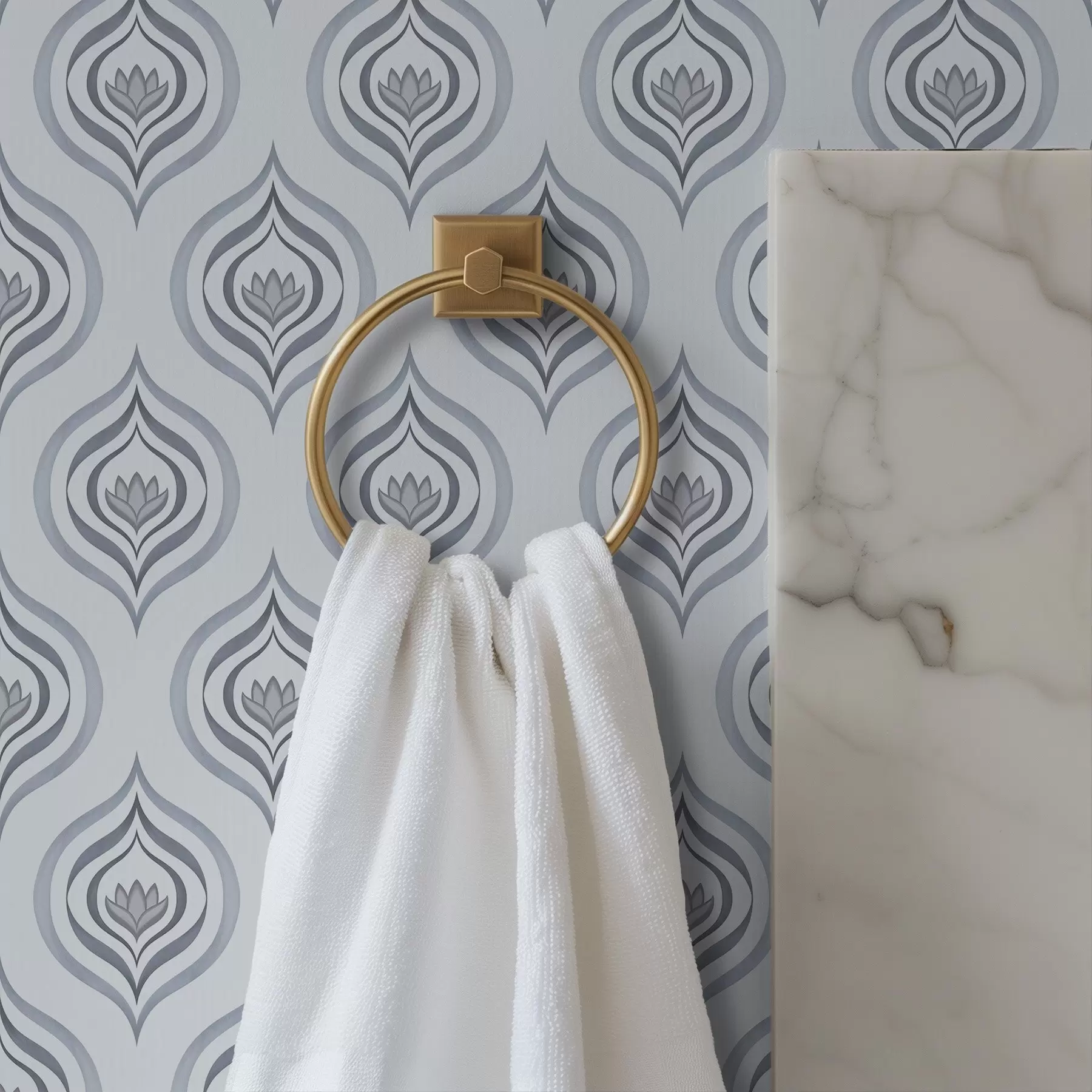 fotószőnyeg Hűvös csepp motívum szürke-kék árnyalatokban, virággal a00977v3