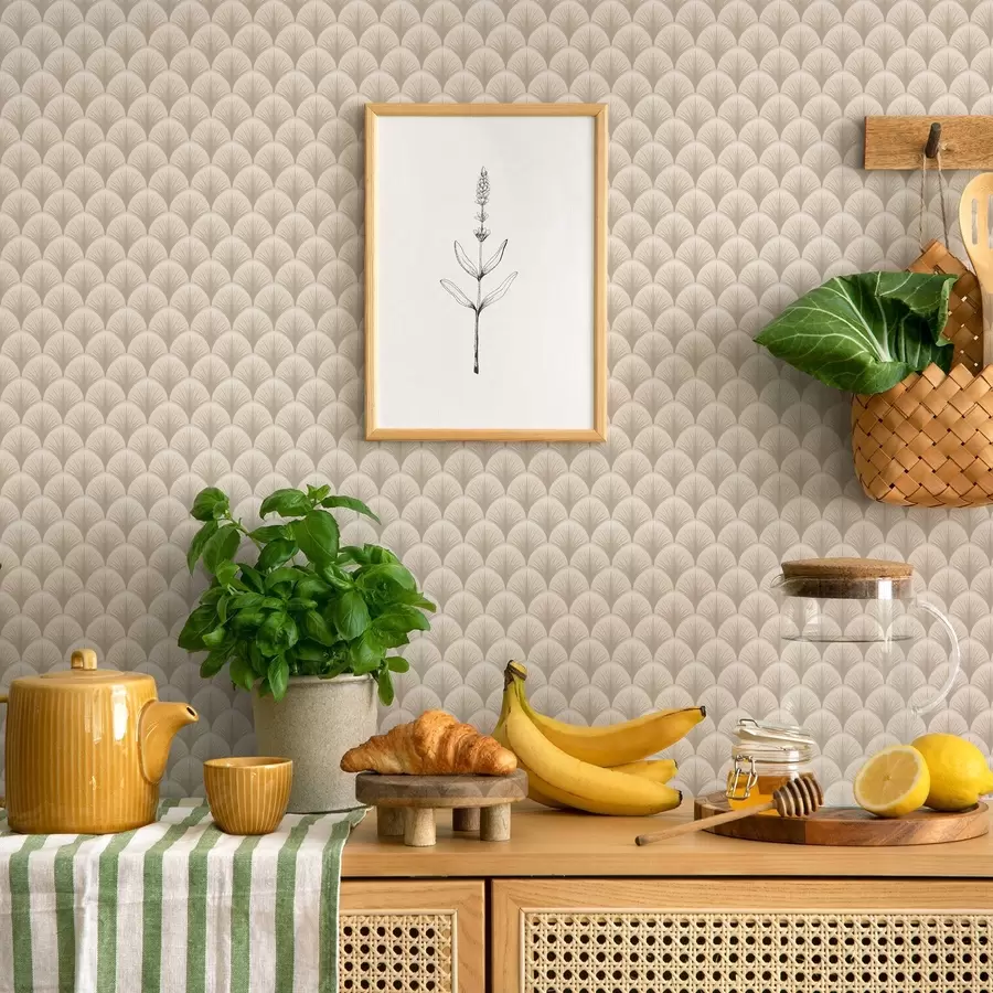 fotószőnyeg Beige rajongói ívek finom sugarakkal világos háttér előtt a00978