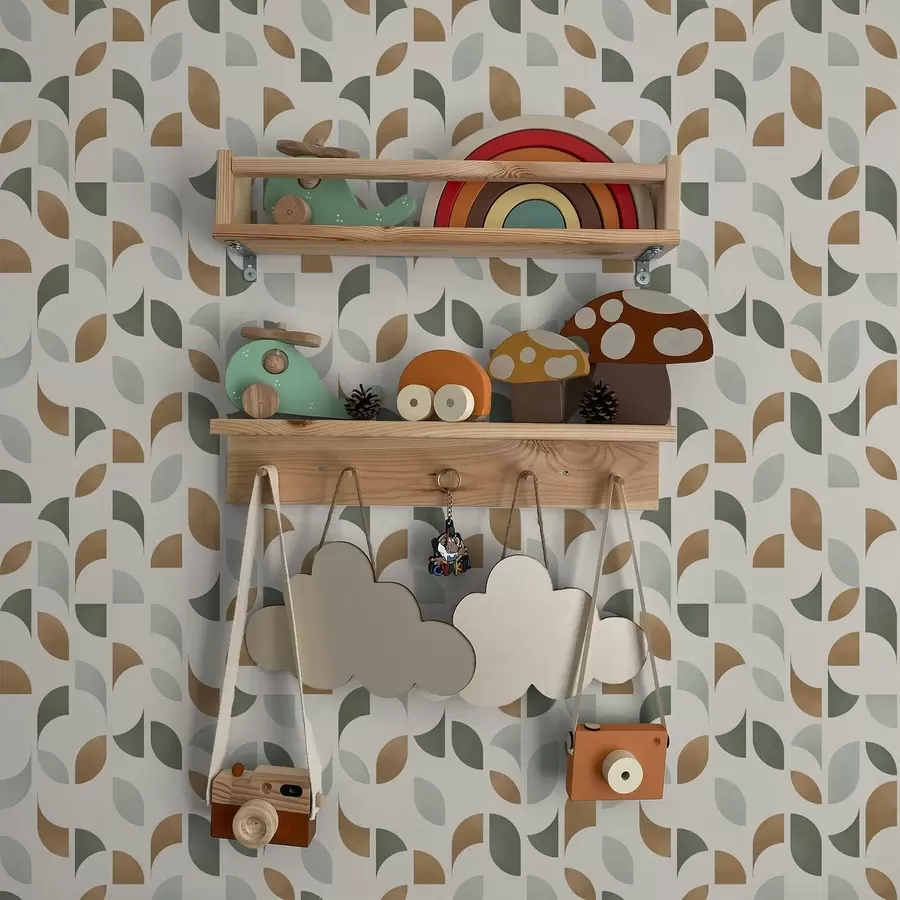 fotószőnyeg Absztrakt félkörök és levelek zöld és terrakotta színben a00985