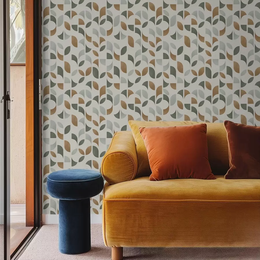 fotószőnyeg Félkörök és levelek függőleges oszlopai, zöld-terrakotta a00986