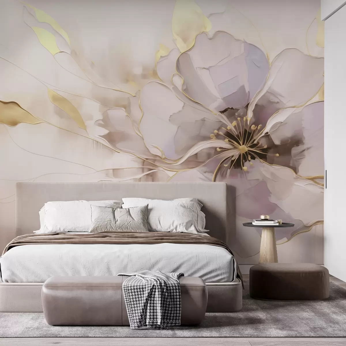 fotószőnyeg Kék virág sárga akcentussal, absztrakt ecsetvonásos stílusban w09505