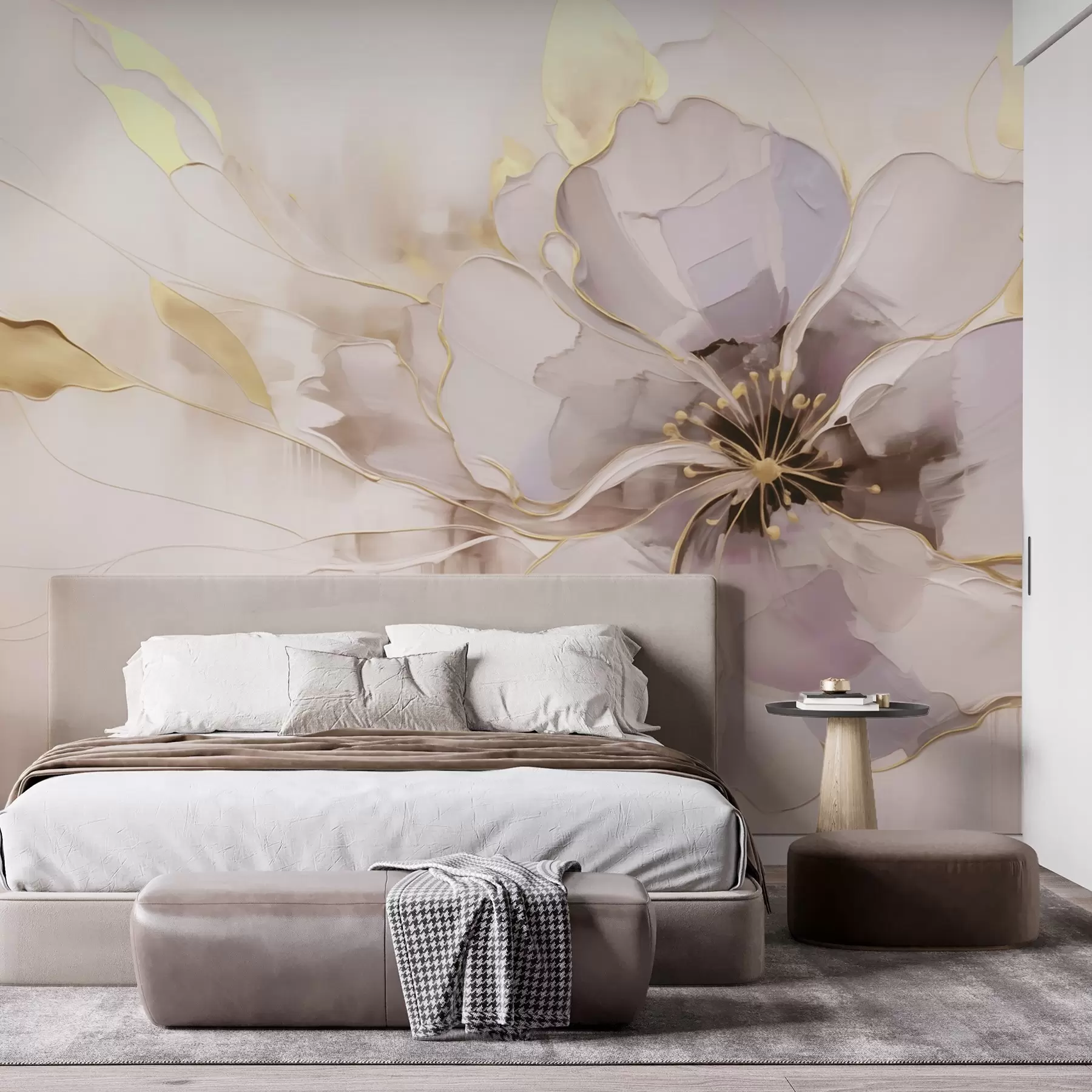 fotószőnyeg Kék virág sárga akcentussal, absztrakt ecsetvonásos stílusban w09505