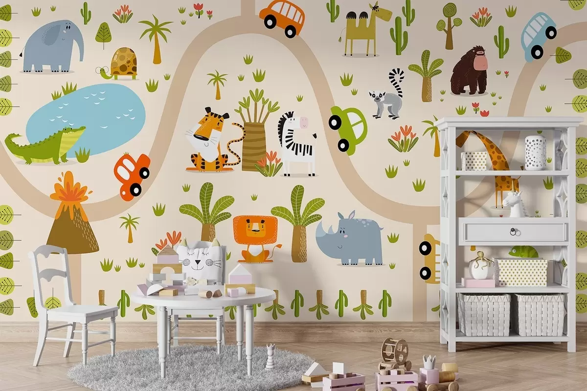 fotószőnyeg Szafari állatokkal és autóval w04931