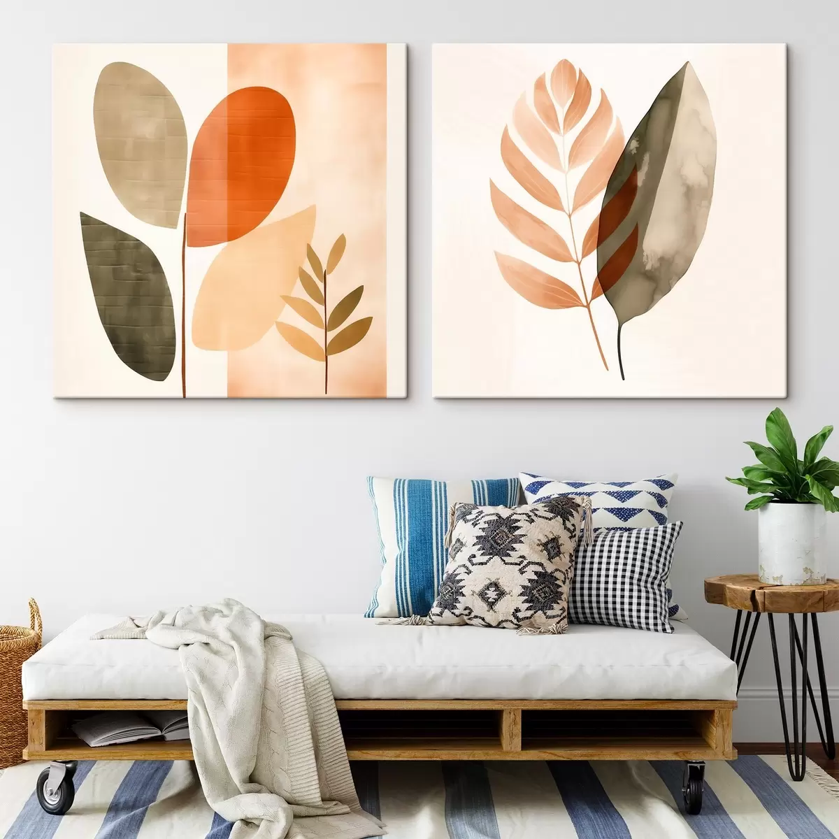 fotótapéta Pasztell színű, botanikai motívumokkal díszített diptichon m00983