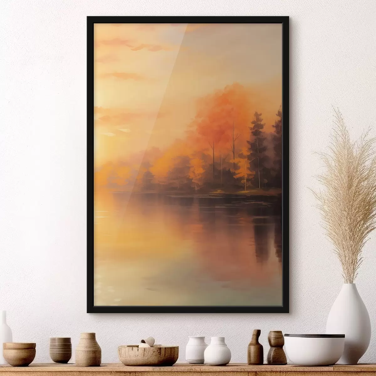 Plakát a sziklán Erdő egy tó mellett f46772