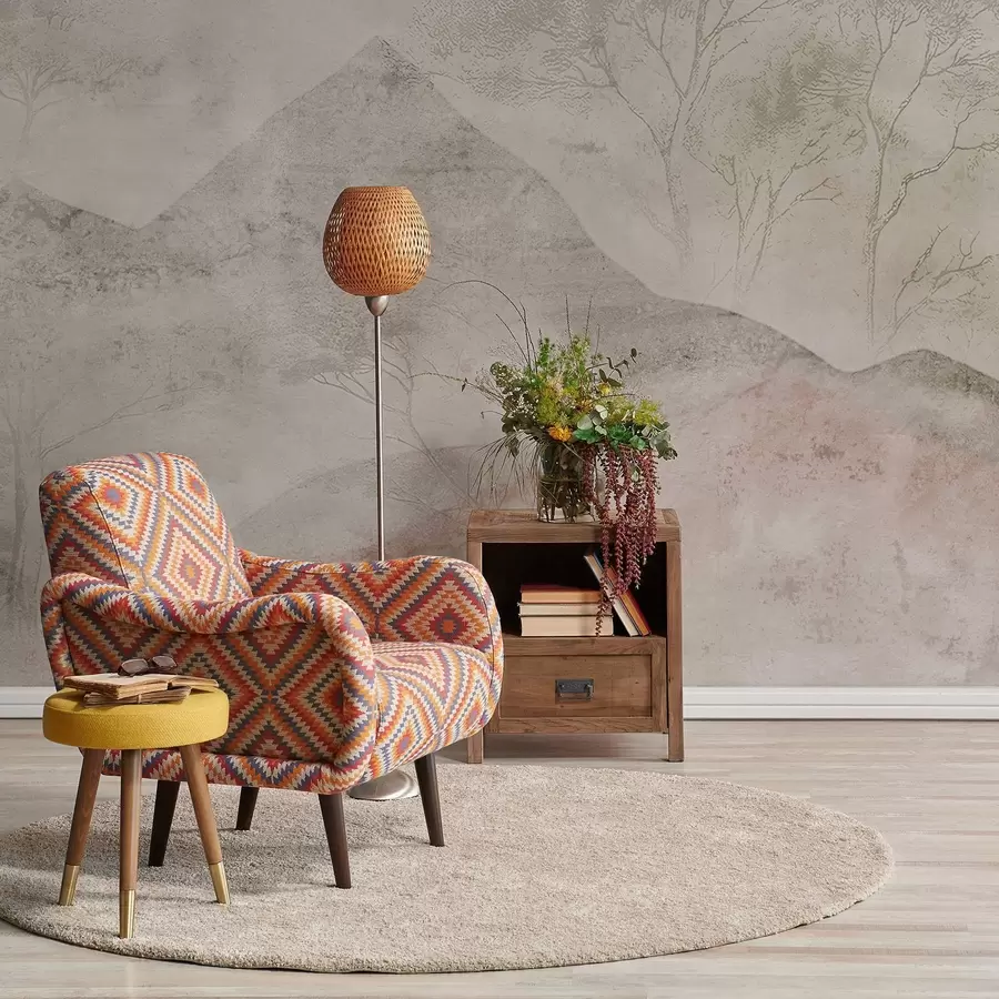 fotószőnyeg Lágy pasztell hegyek és fák enyhe ködben w04954