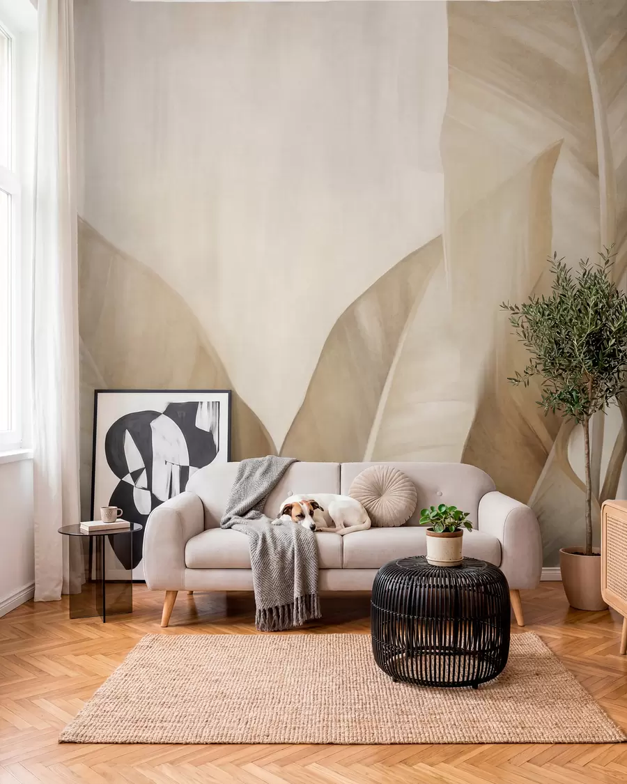 fotószőnyeg Banánlevelek homokszínben w09586