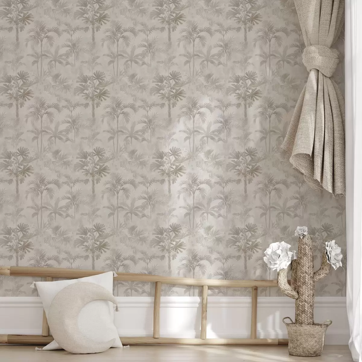 Háttérkép Ködös pálmaliget meleg bézs árnyalatokban a00881