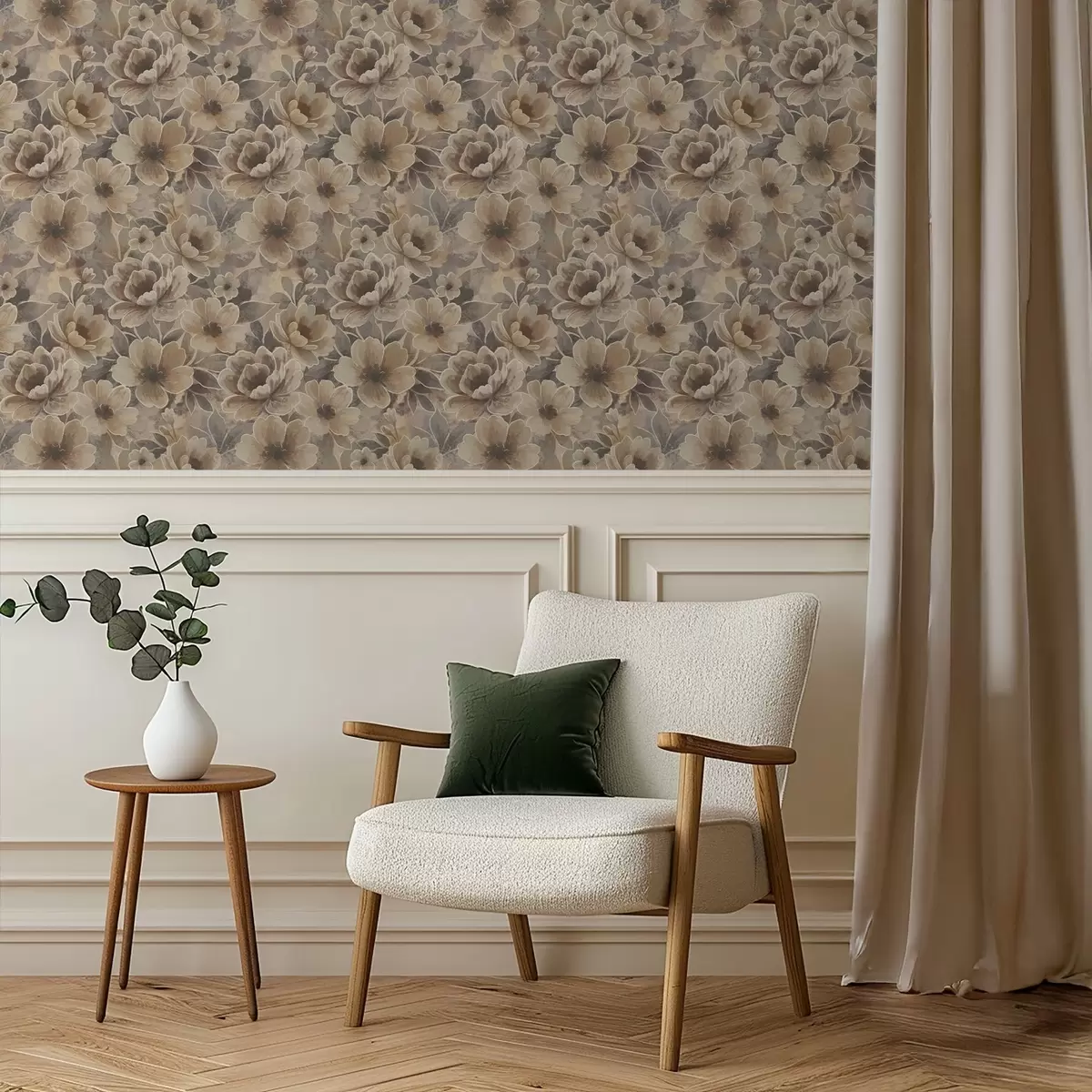 Háttérkép Festői bézs virágok füstös absztrakt háttér előtt a00884