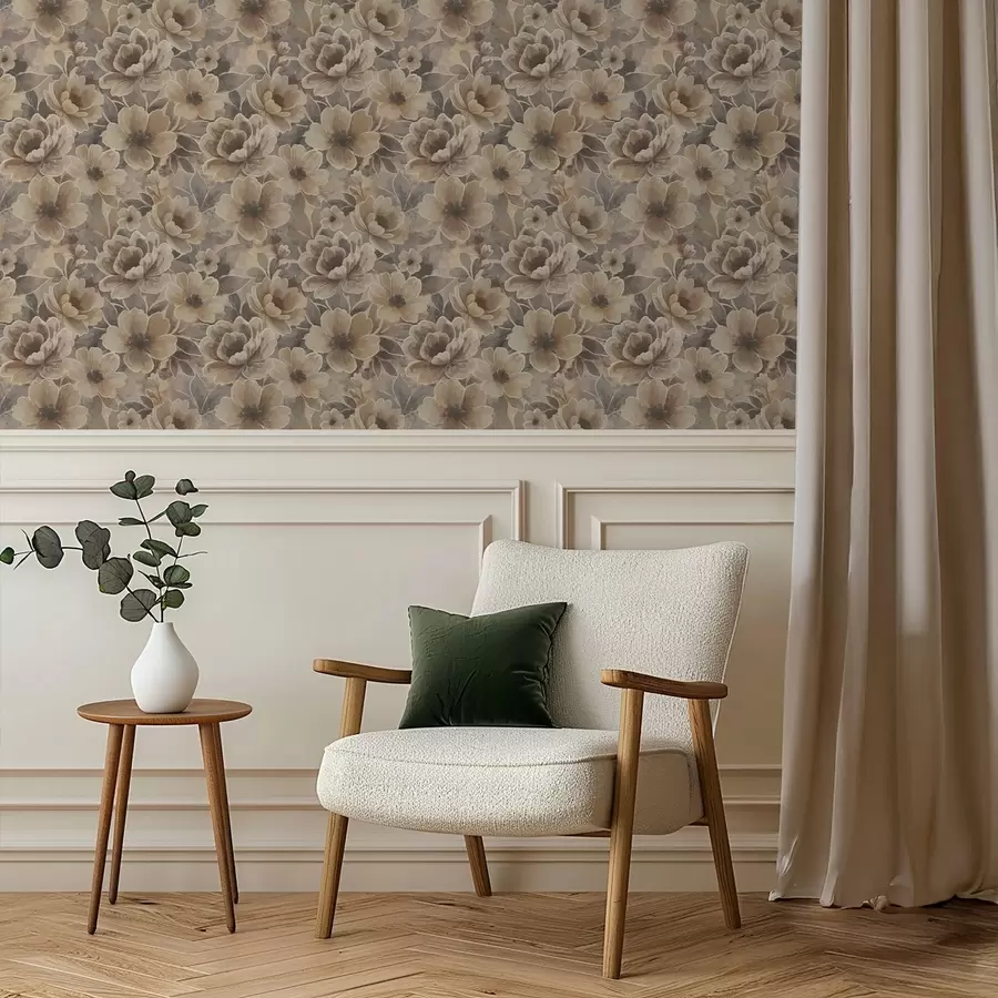 fotószőnyeg Festői bézs virágok füstös absztrakt háttér előtt a00884