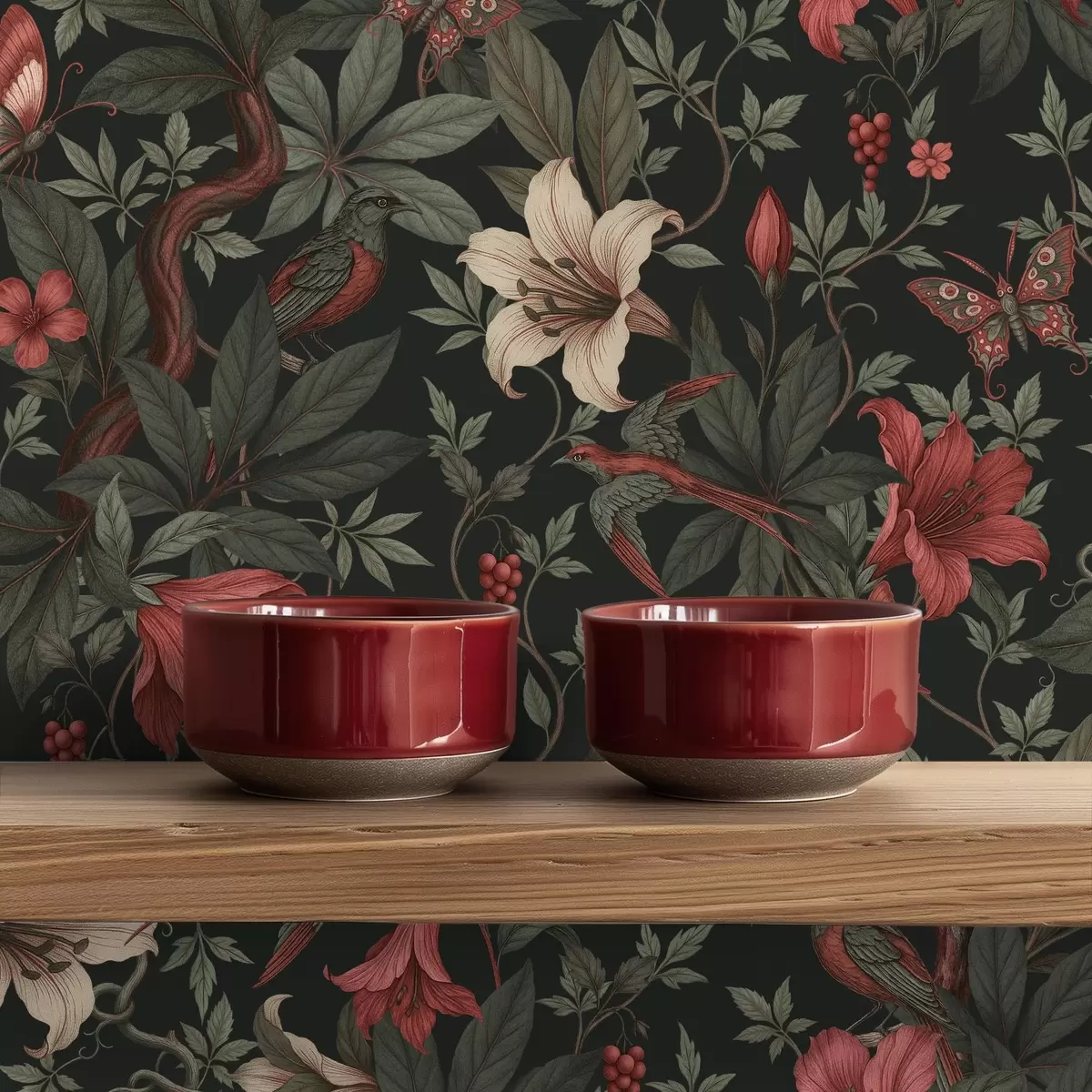 Háttérkép Sötét dzsungelvirágok madarakkal és lepkékkel a00895