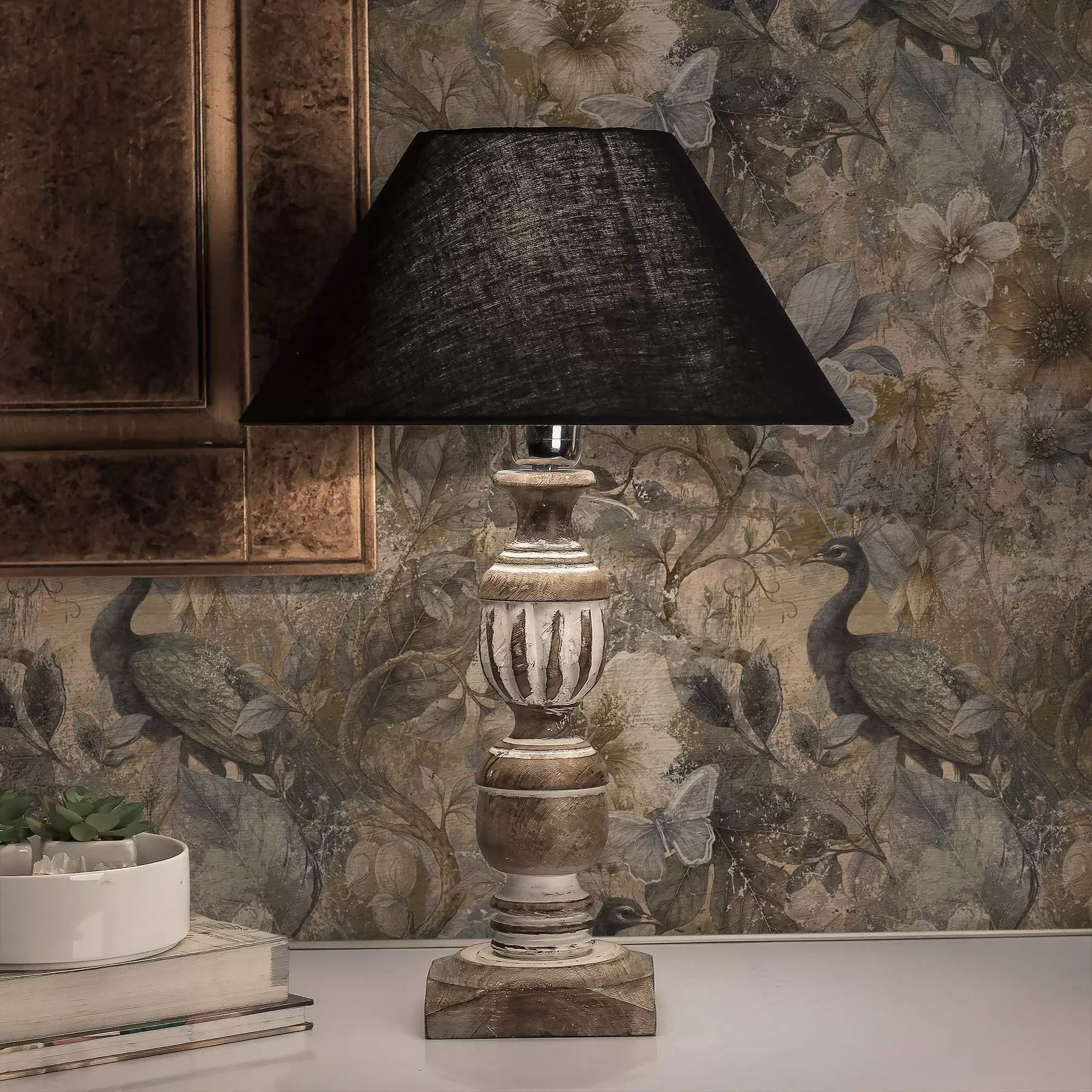 fotószőnyeg Öregített virágos kollázs pávákkal és lepkékkel a00897