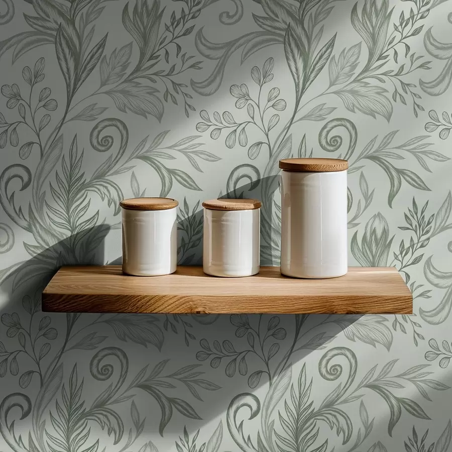 fotószőnyeg Puha, göndör levelek finom szürkés-zöld vonalakkal a00935v3