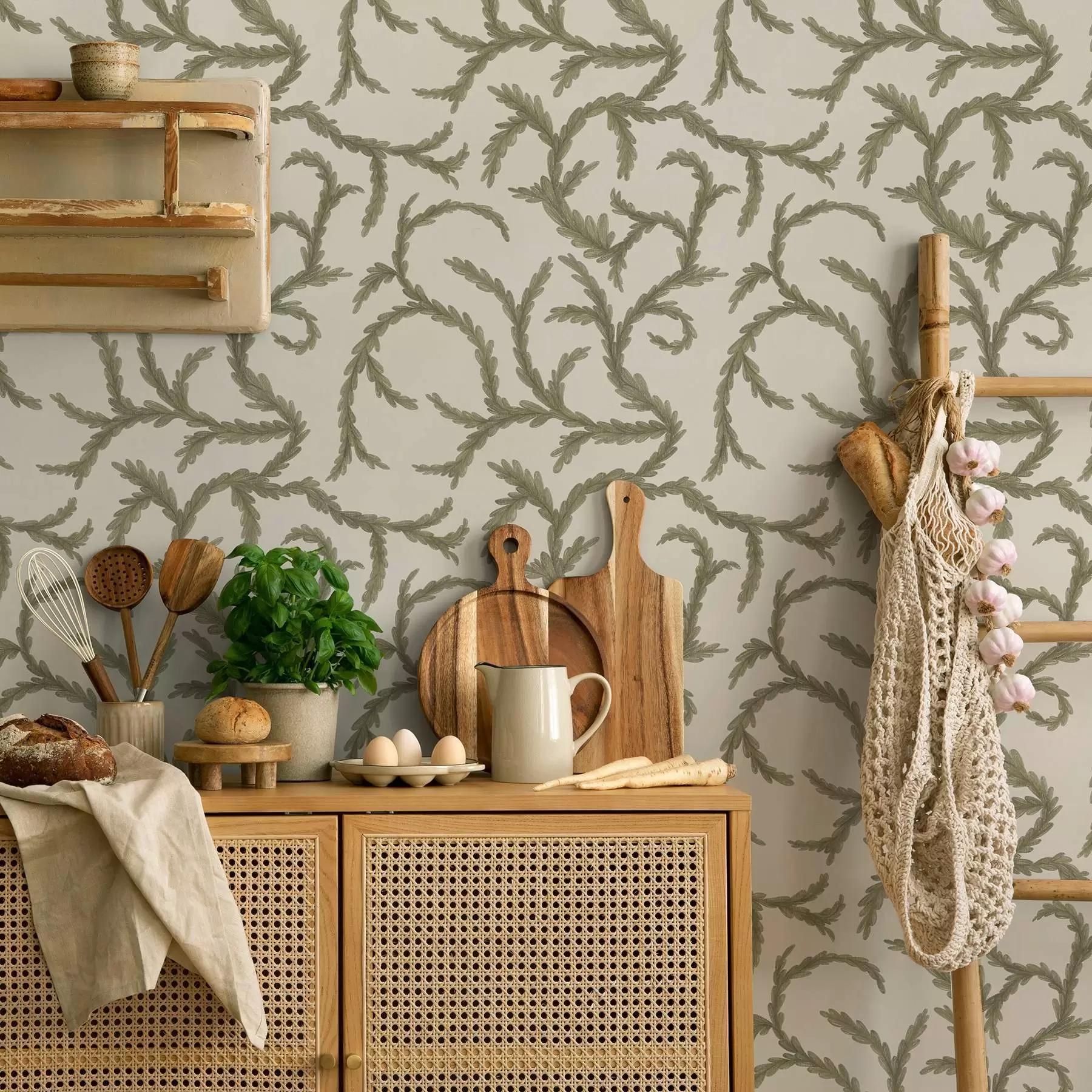 fotószőnyeg Puha zöld tűlevelű fürtök világos háttér előtt a00938