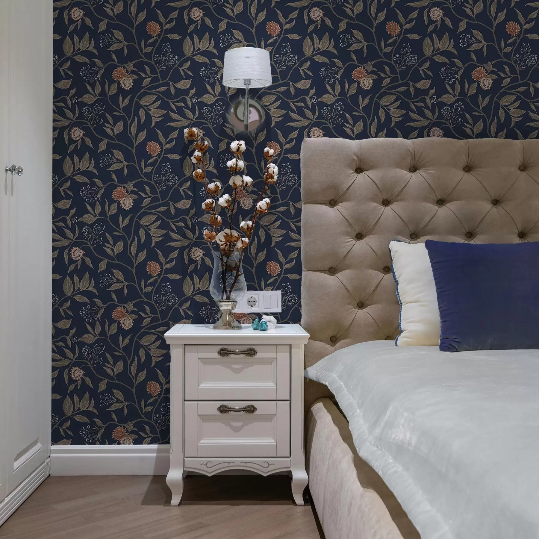 fotószőnyeg Kék kert ágakkal, gyümölcsökkel és apró virágokkal a00959