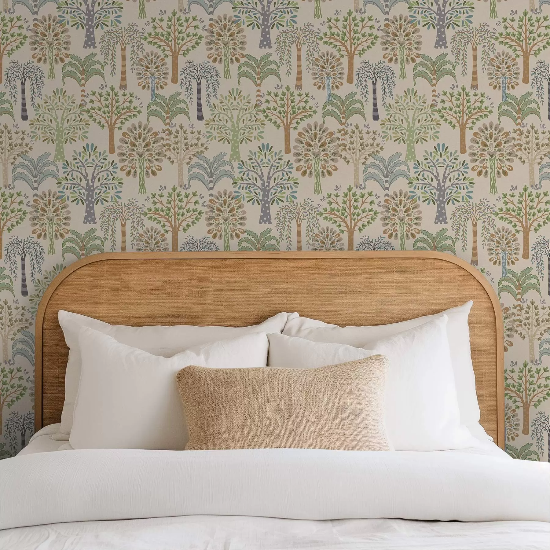 fotószőnyeg Dekoratív fák lágy, természetes színpalettában a00960