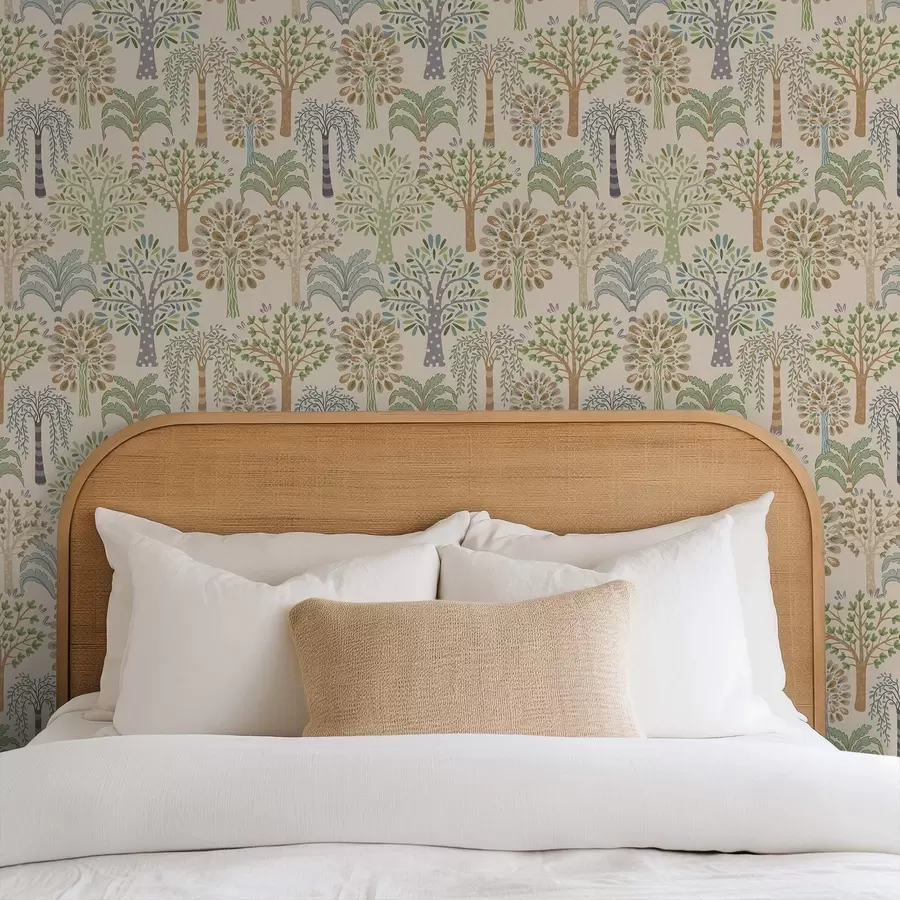 fotószőnyeg Dekoratív fák lágy, természetes színpalettában a00960