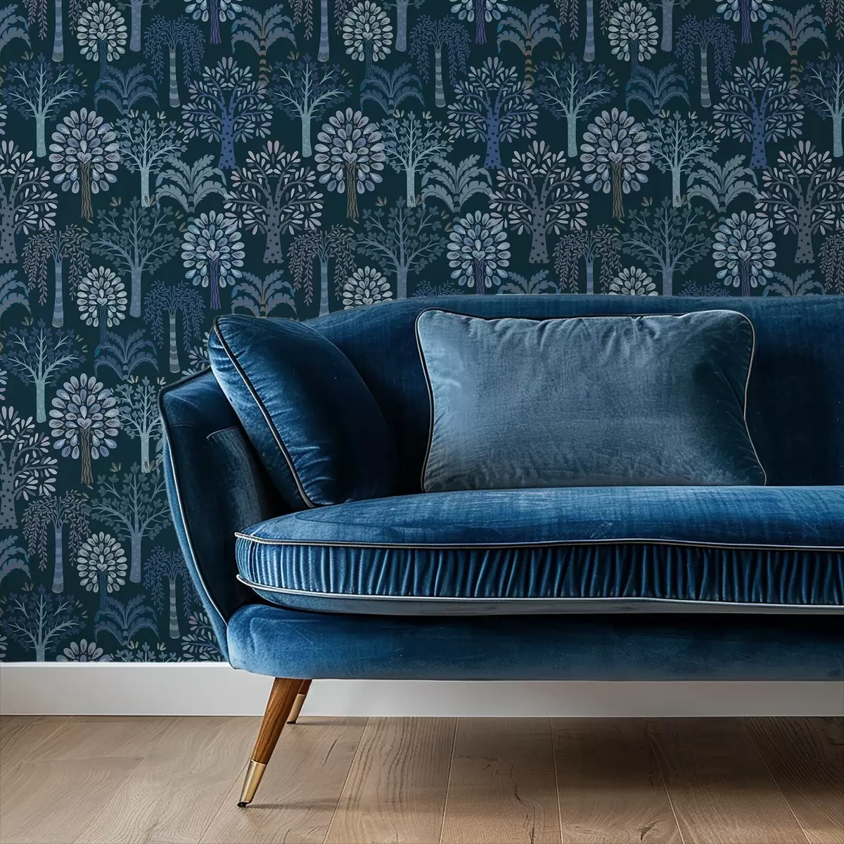 Háttérkép Éjszakai erdő kék árnyalatú díszfákkal a00960v2