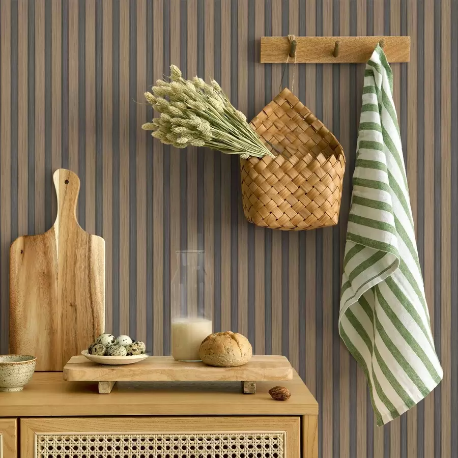 fotószőnyeg Függőleges fa- és szürke lamellák kontrasztos ritmussal a00992