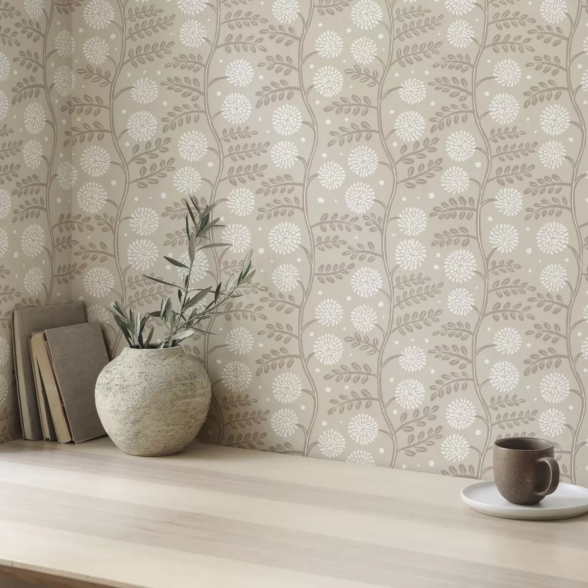 Háttérkép Bézs színű szárak fehér, bolyhos virágokkal és puha pontokkal a00997