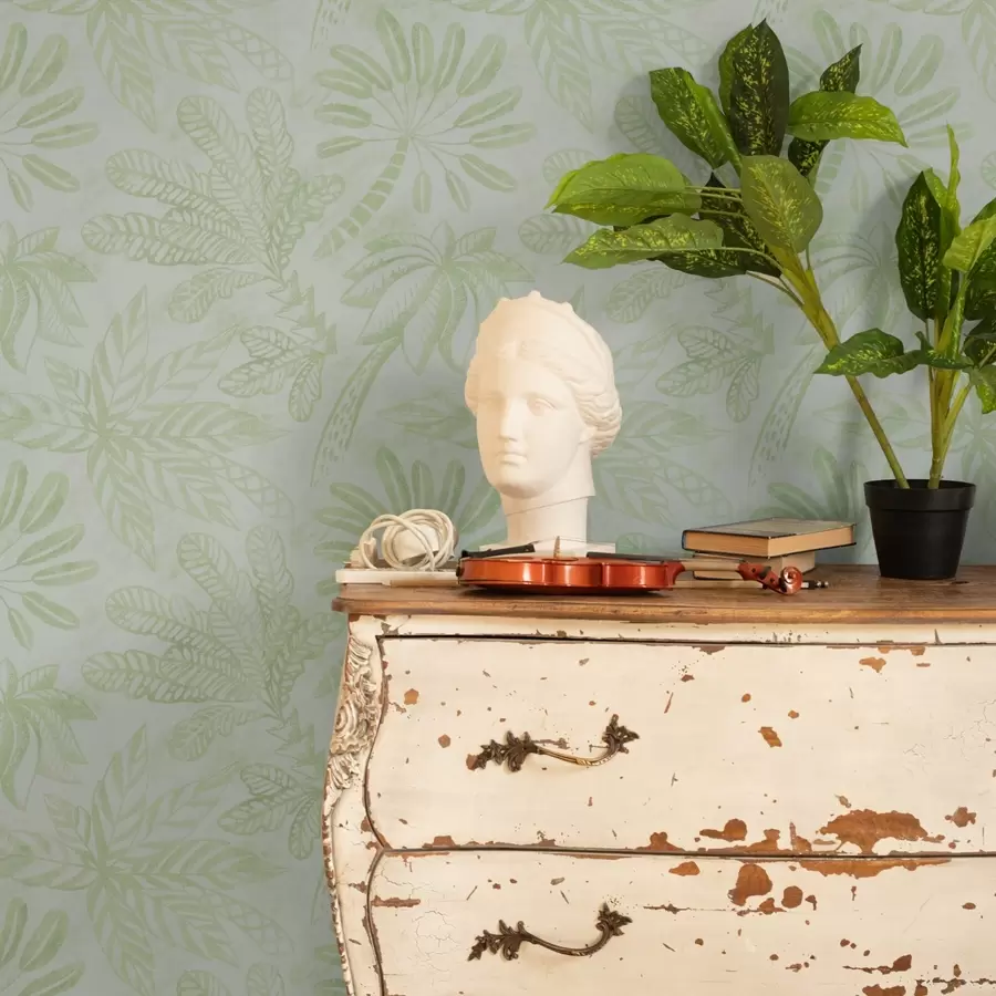 fotószőnyeg Vázlatos trópusi levelek friss, világoszöld árnyalatokban a01001v1