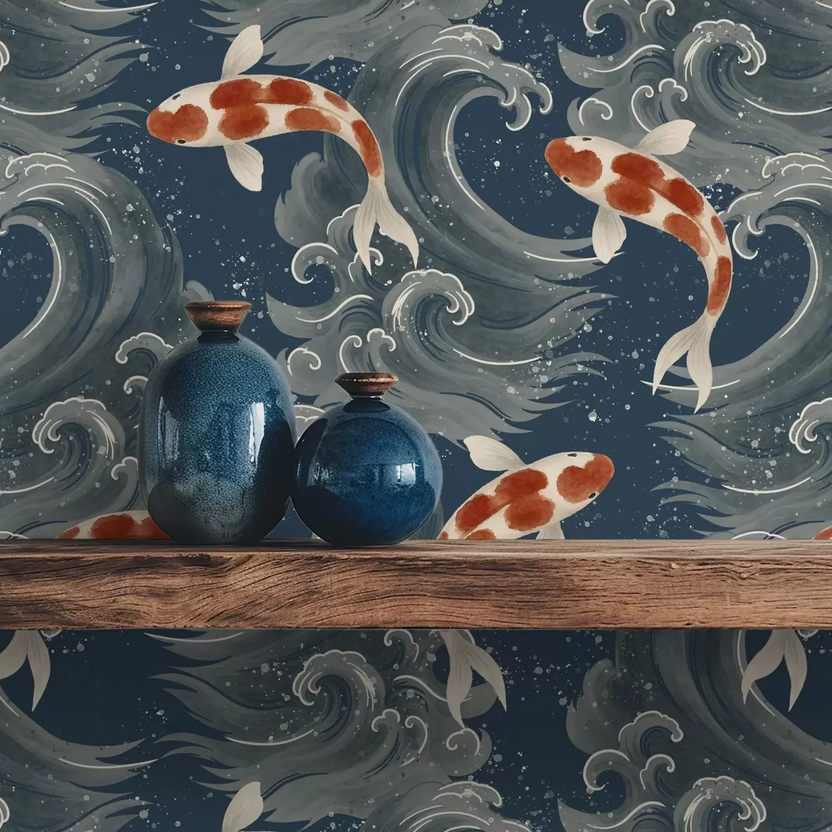 Háttérkép Koi halak úsznak a drámai óceáni hullámok között a01019