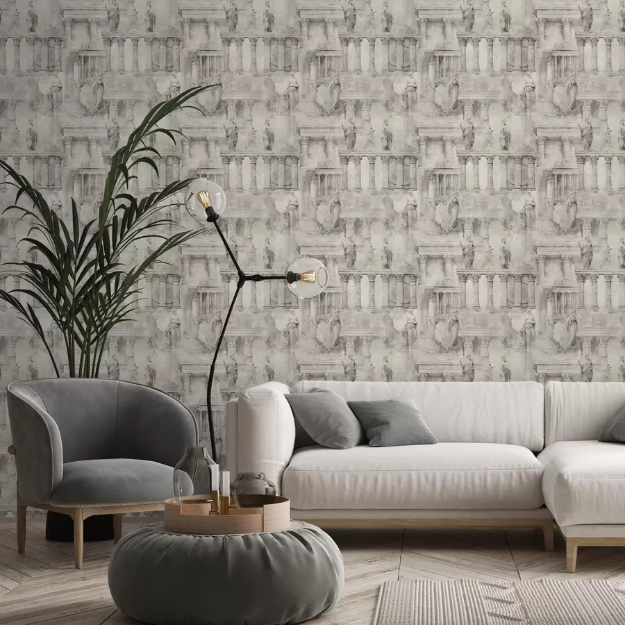 fotószőnyeg Antik szobrok és oszlopok lágy bézs-szürke árnyalatokban a01041