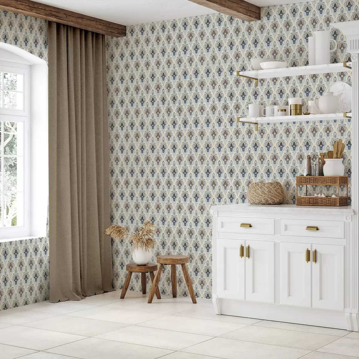 Háttérkép Kis méretű, kék-homok színű csempékkel kialakított keleti mintázat a01044