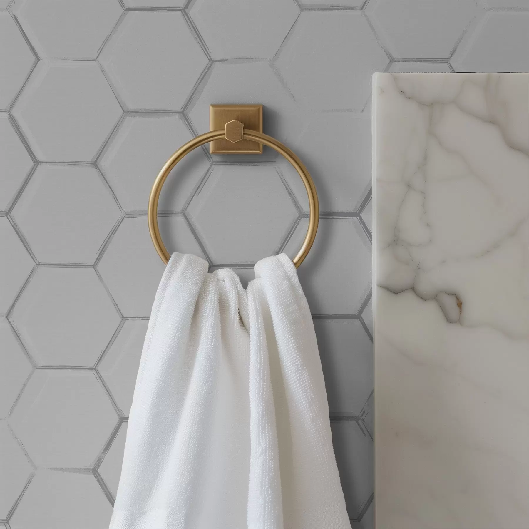 fotószőnyeg Fehér háromdimenziós hatszögek sima háttér előtt a01059