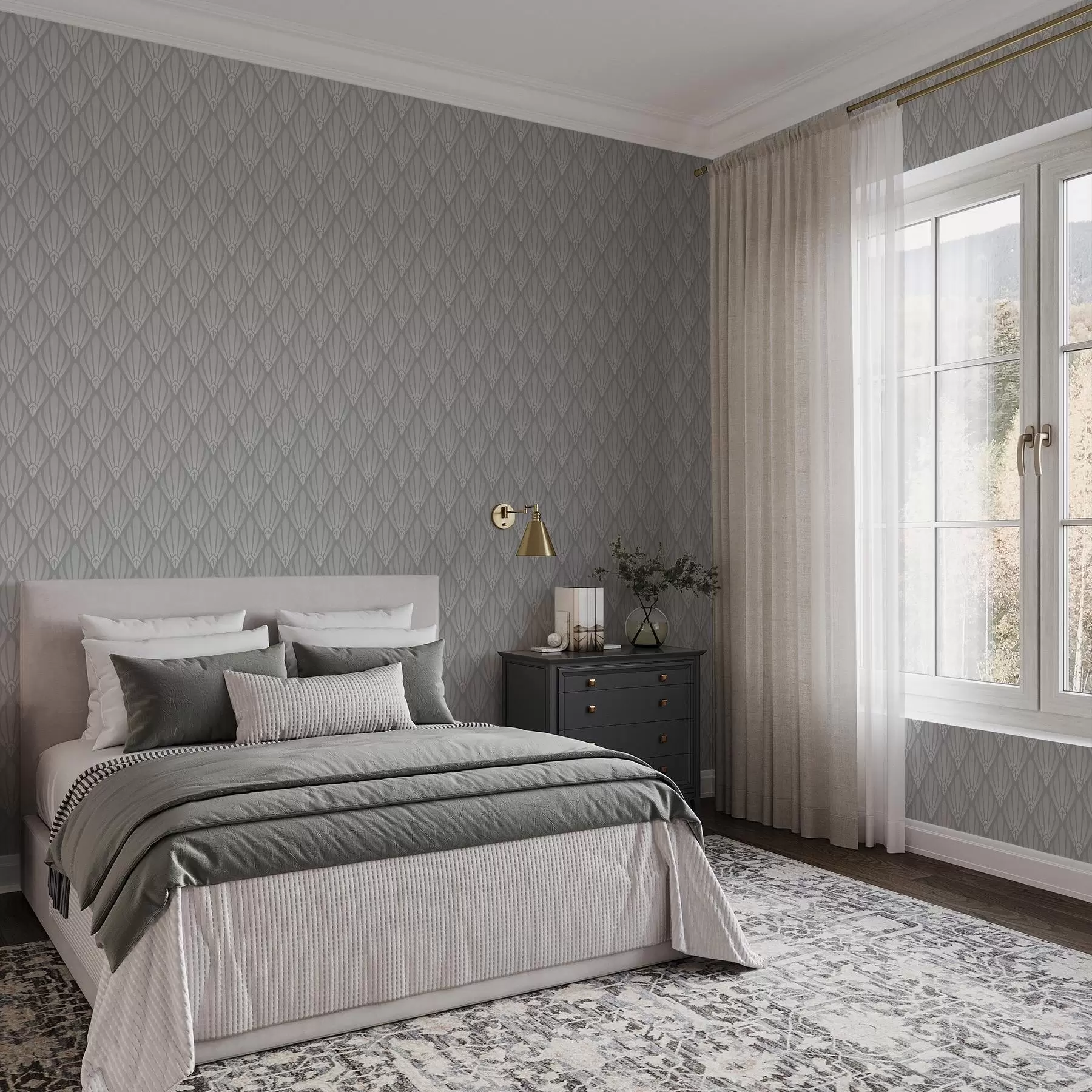 fotószőnyeg Szürke Art Deco, legyező alakú formákkal a01064