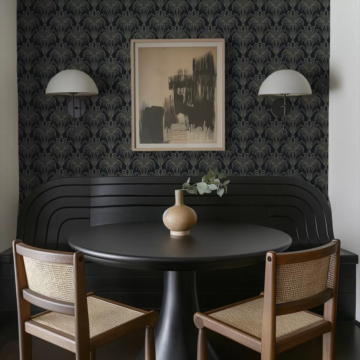 Háttérkép Sötét Art Deco díszítés stilizált növényekkel a01065