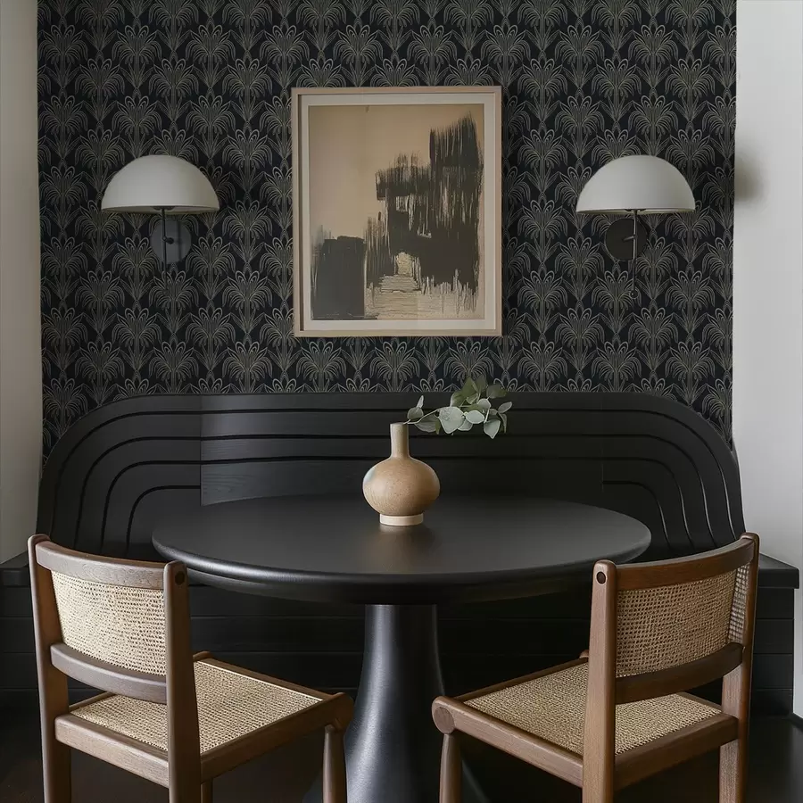 fotószőnyeg Sötét Art Deco díszítés stilizált növényekkel a01065