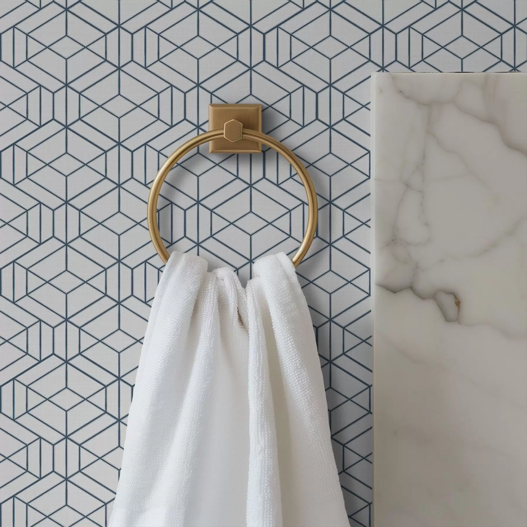 fotószőnyeg Fehér háttér kék háromdimenziós geometriai kockákkal a01067